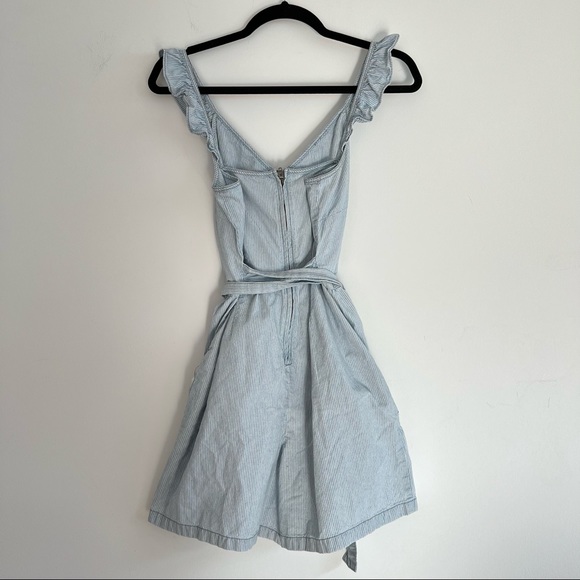 Madewell Blue & White Striped Surplus Ruffle Neckline Short Romper Playsuit SZ 2 - Picture 4 of 15